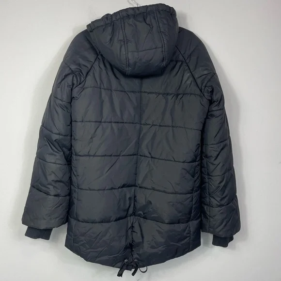 Diesel Woman’s Puffer Jacket Black High Low Hooded Insulated Winter Coat M - Picture 9 of 16